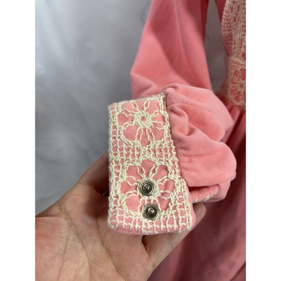 Vtg 60s 70s Prairie Loungewear House Dress M Hostess Coat Robe Bubble Gum Pink - Picture 14 of 16